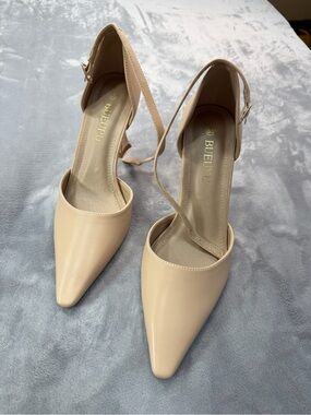 BUEUPU Nude Pointed-Toe Ankle Strap Heels for Women Party Guest Wedding 8.5